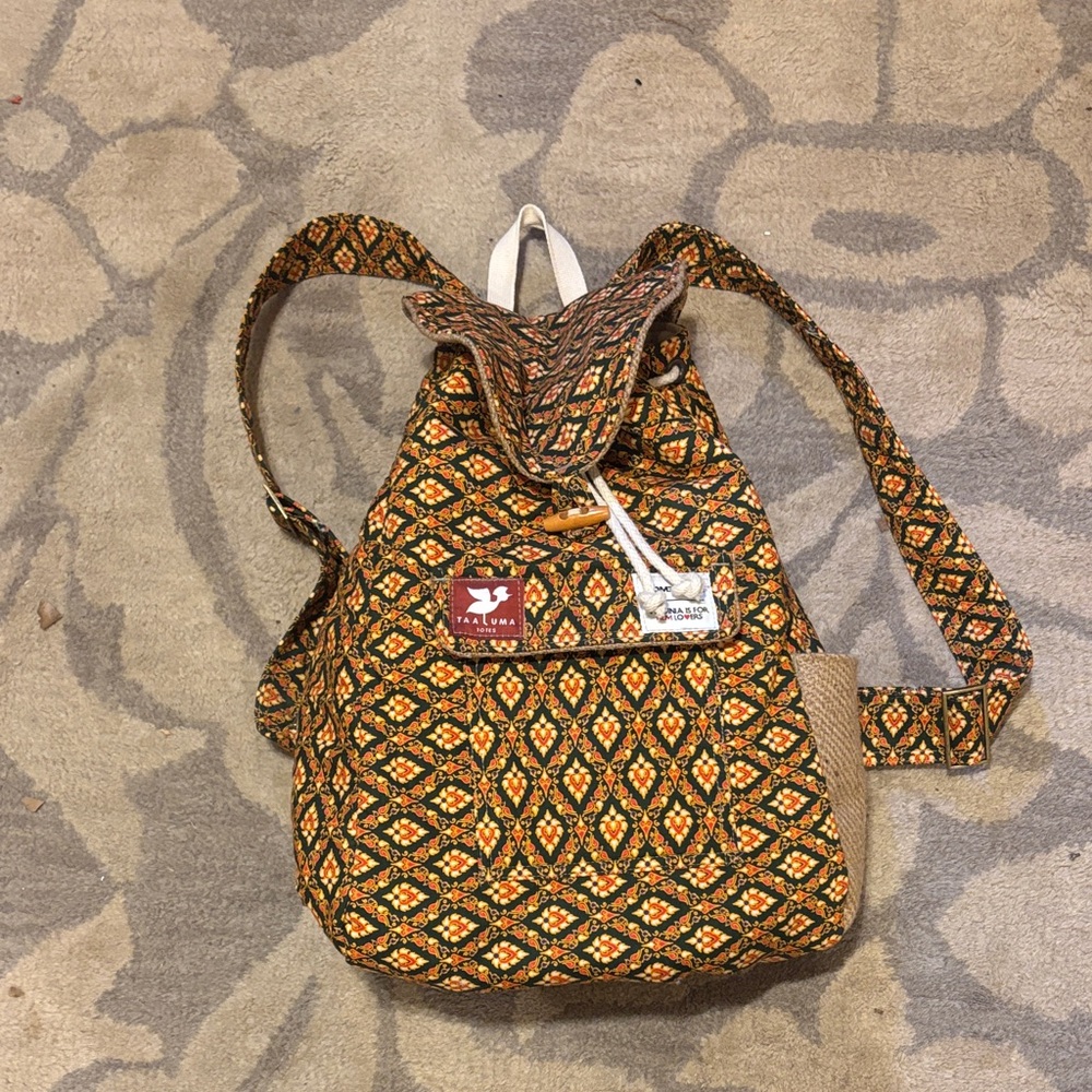 Orange Patterned Drawstring Backpack